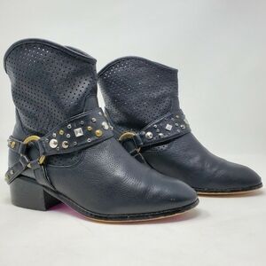 Twiggy London Womens Moto Boots Black Leather